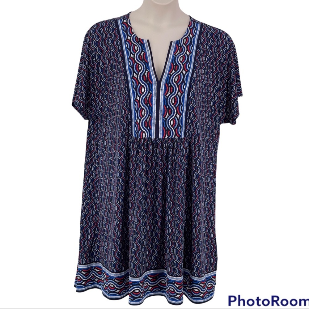 Michael Kors Short Sleeve Blue Multi Dress 2X